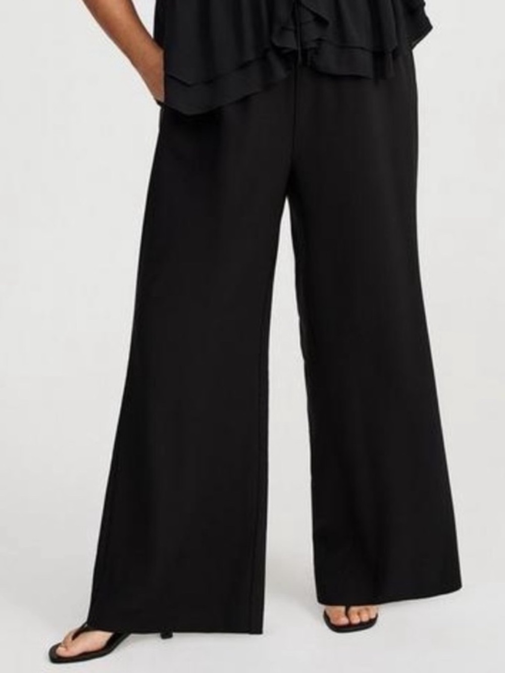 Black Wide-Leg Pull-On Pants